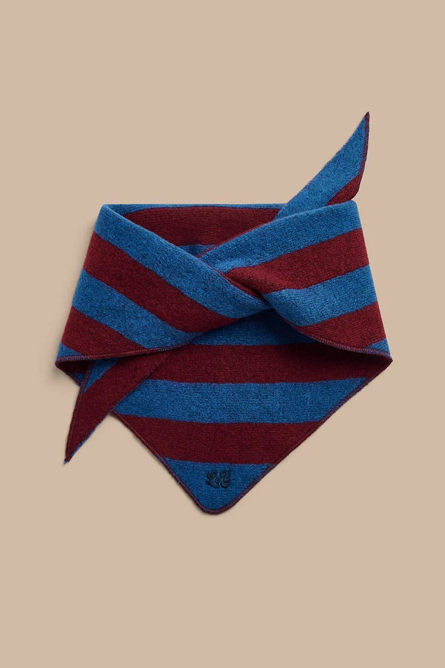 Loki - Neck Scarf Recycled Polyester in Burgundy and Blue Stripe