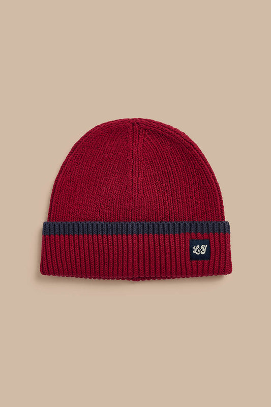 Luca - Beanie Organic Cotton in Burgundy with Contrast Trim