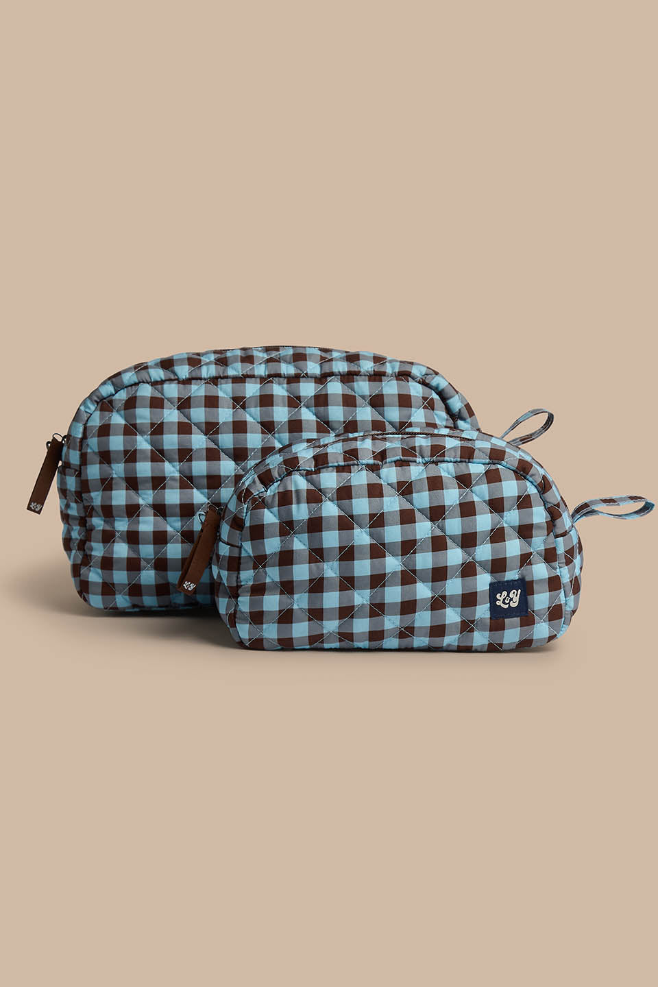Malina - Small Washbag Recycled Polyester in Blue and Brown Check