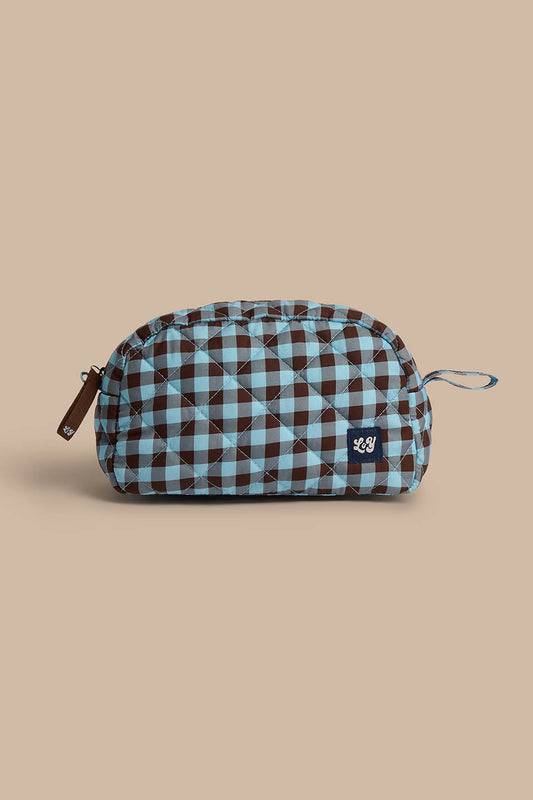 Malina - Small Washbag Recycled Polyester in Blue and Brown Check