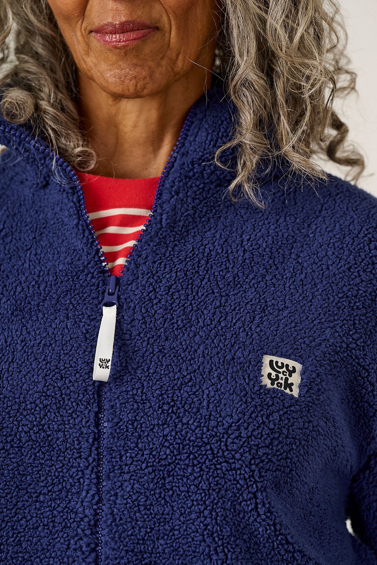 Margot - Borg Fleece Recycled Polyester in Navy and Ecru with Flower