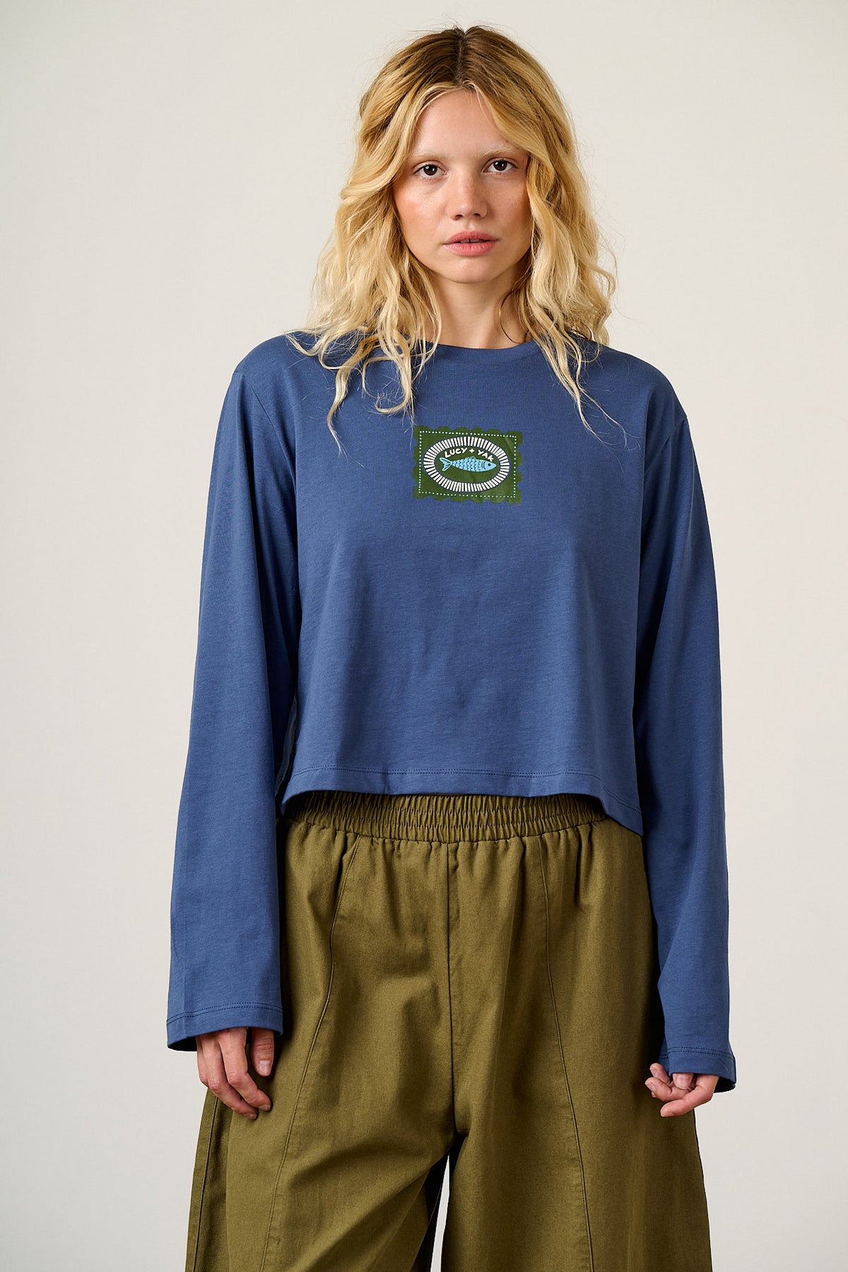 Mio - Long Sleeve T-Shirt Cotton in Navy Sardines