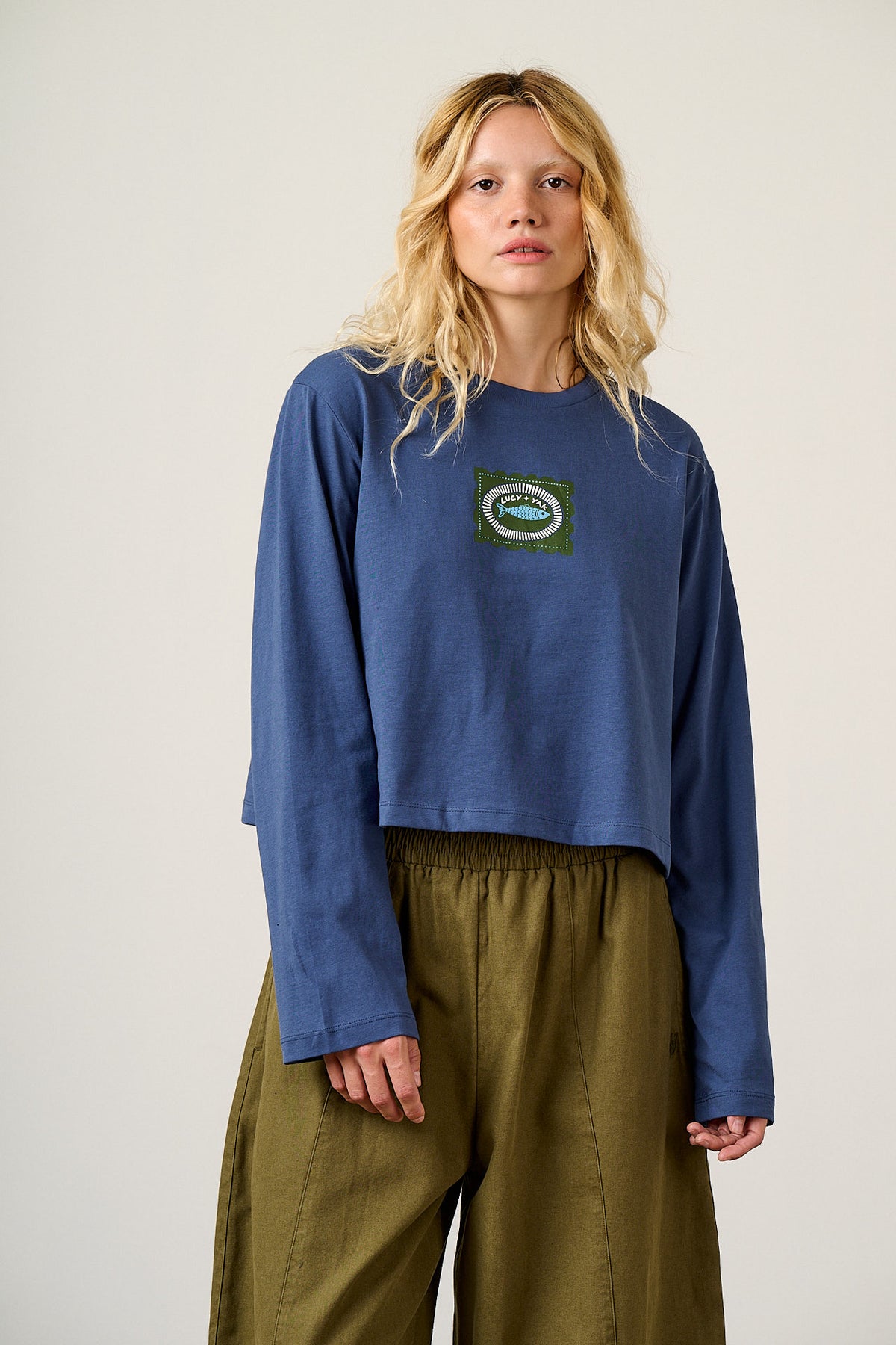 Mio - Long Sleeve T-Shirt Cotton in Navy Sardines