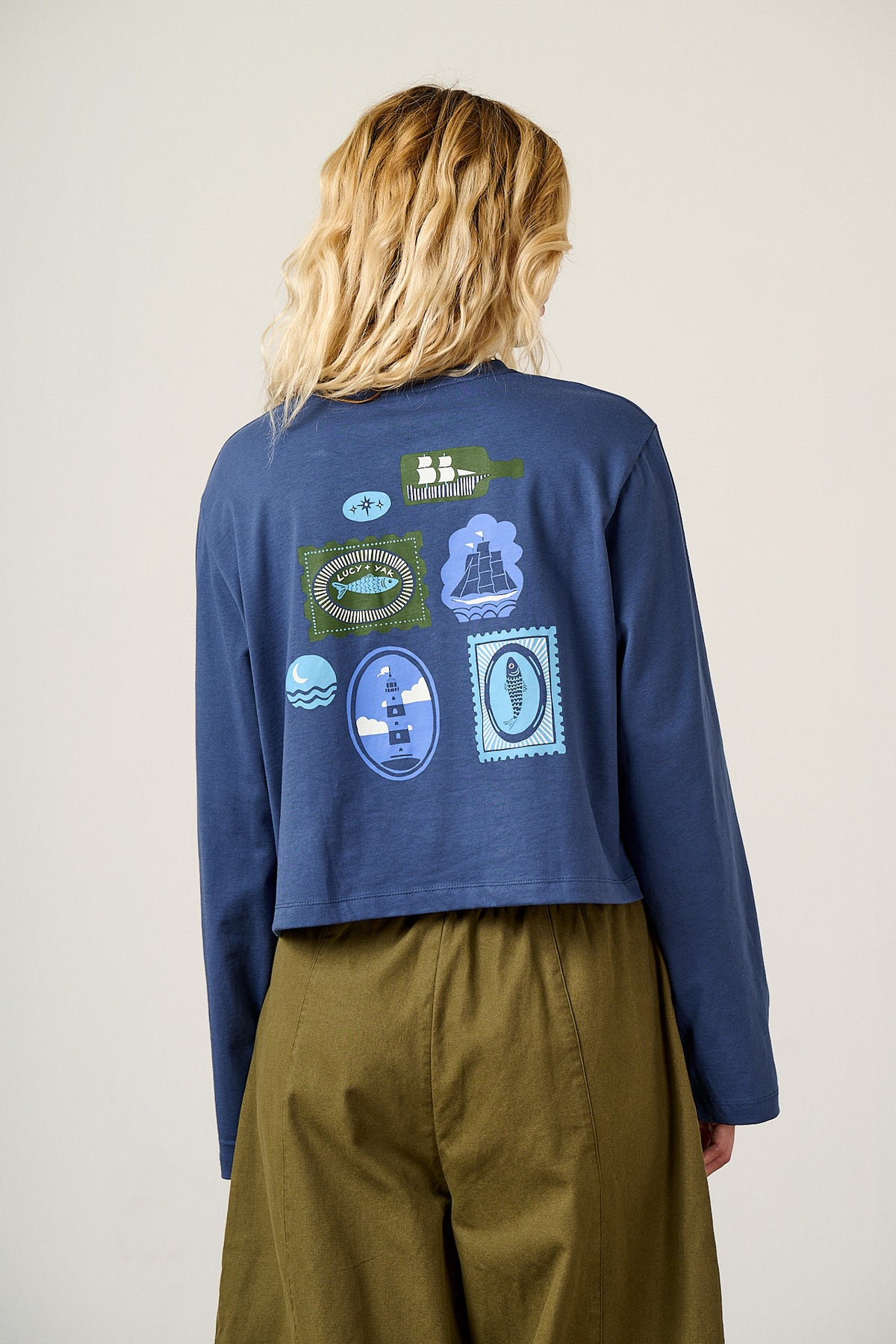 Mio - Long Sleeve T-Shirt Cotton in Navy Sardines