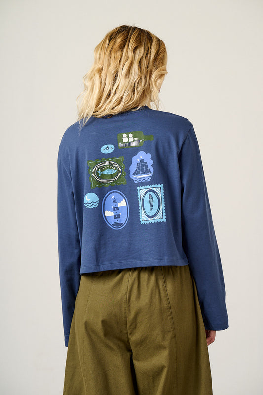 Mio - Long Sleeve T-Shirt Cotton in Navy Sardines