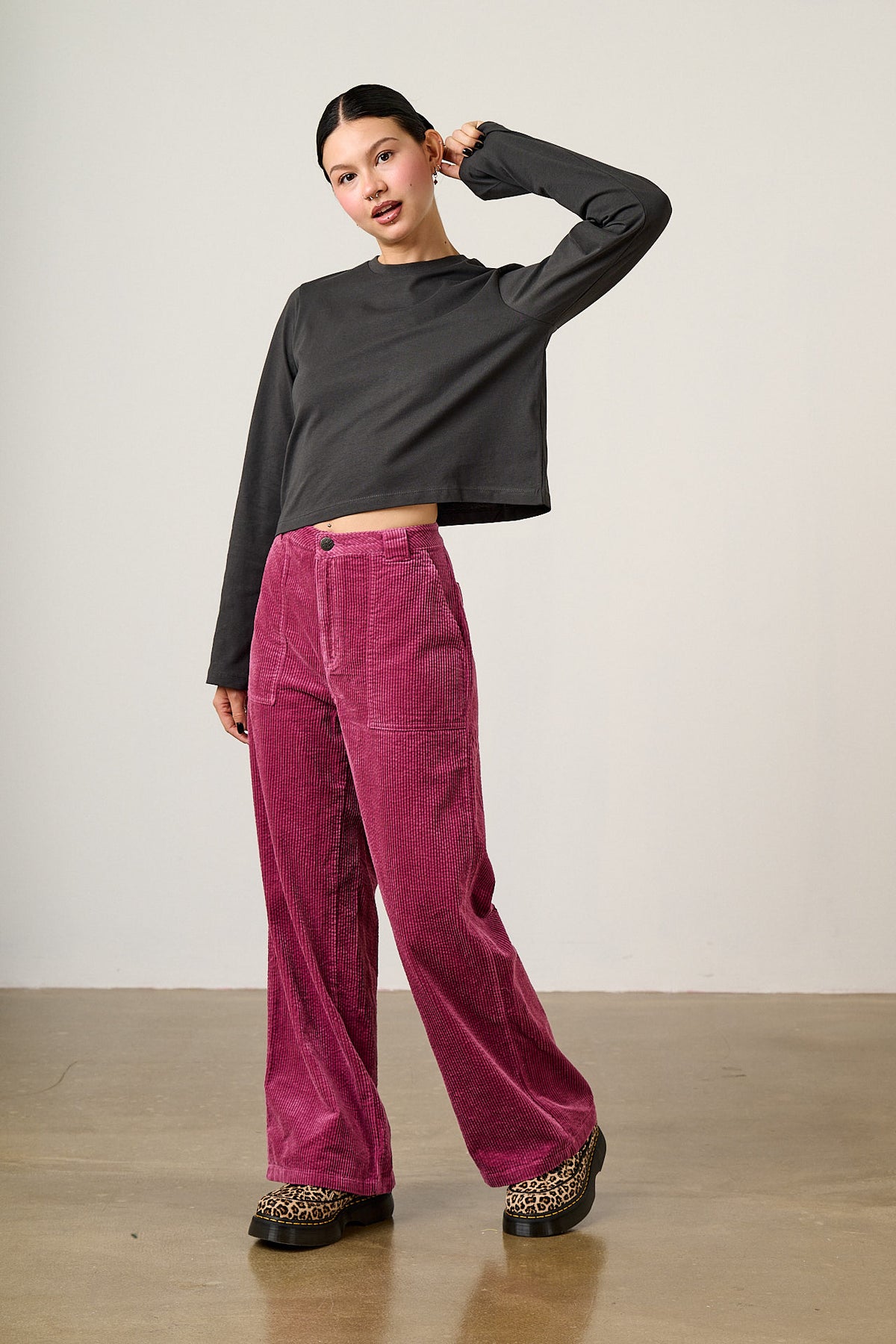 Mio - Long Sleeve T-Shirt Cotton in Charcoal
