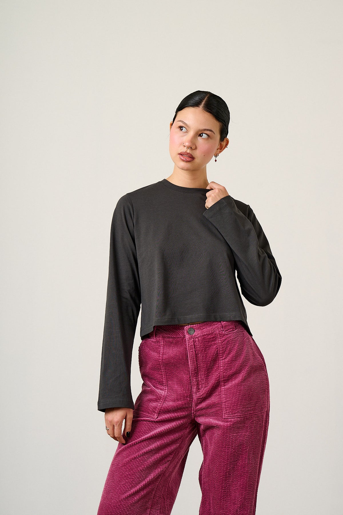Mio - Long Sleeve T-Shirt Cotton in Charcoal