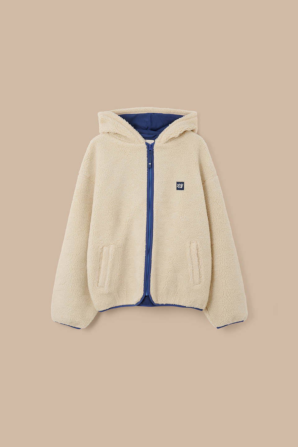 Misha - Borg Fleece Jacket Recycled Polyester in Cream with Navy Lining