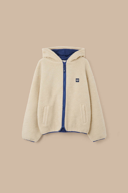 Misha - Borg Fleece Jacket Recycled Polyester in Cream with Navy Lining