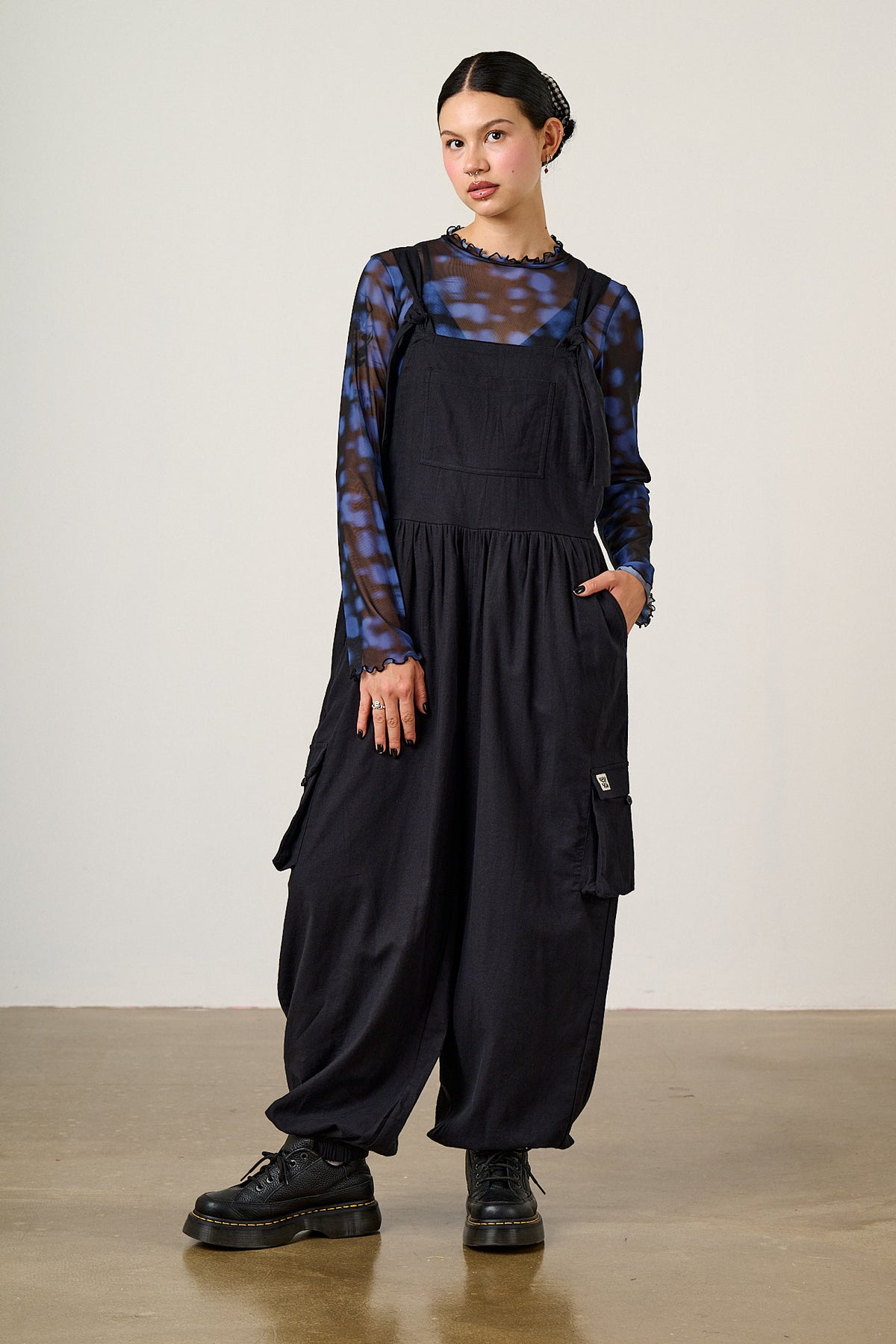 Miyada - Cuffed Leg Dungarees Organic Brushed Cotton in Black