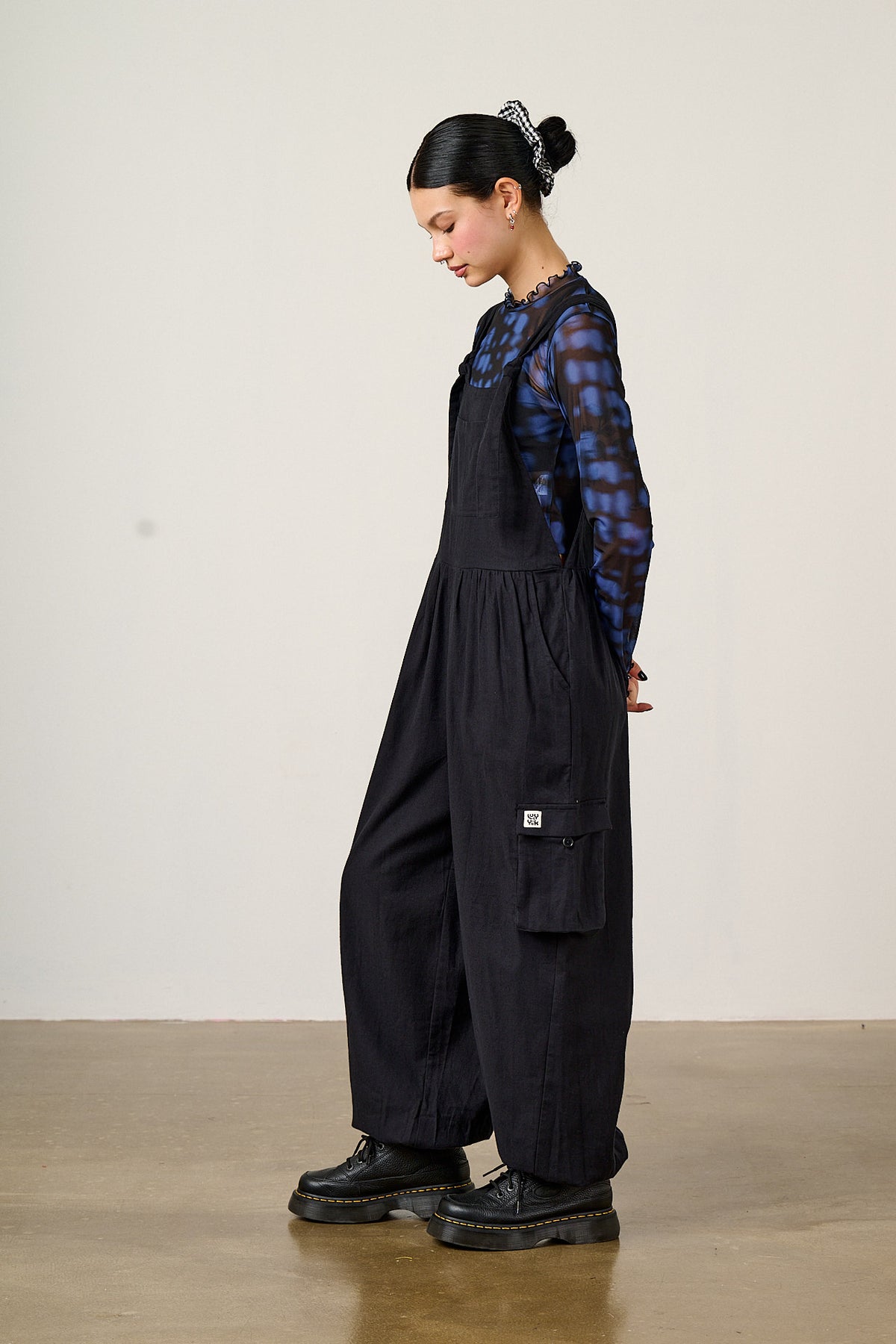 Miyada - Cuffed Leg Dungarees Organic Brushed Cotton in Black