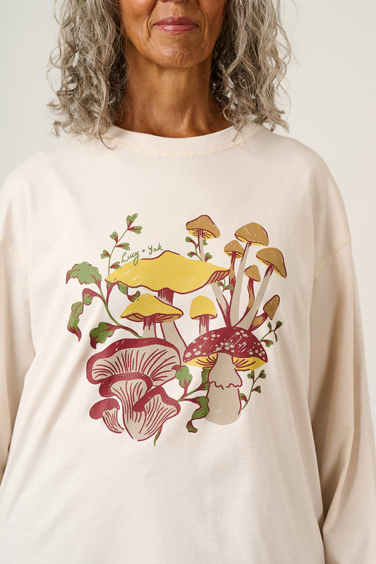 Murat - Long Sleeve T-Shirt Organic Cotton in Mushroom Print