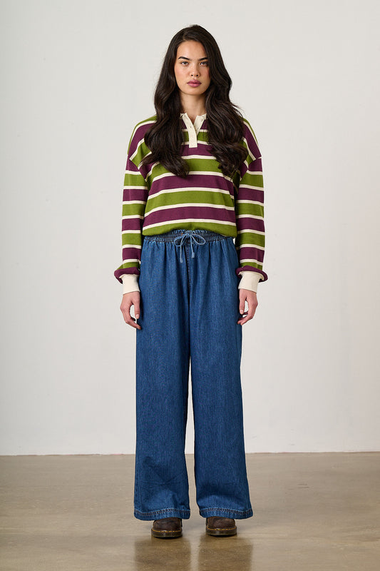 Norris - Wide Leg Jeans Organic Cotton Denim in Mid Wash Blue