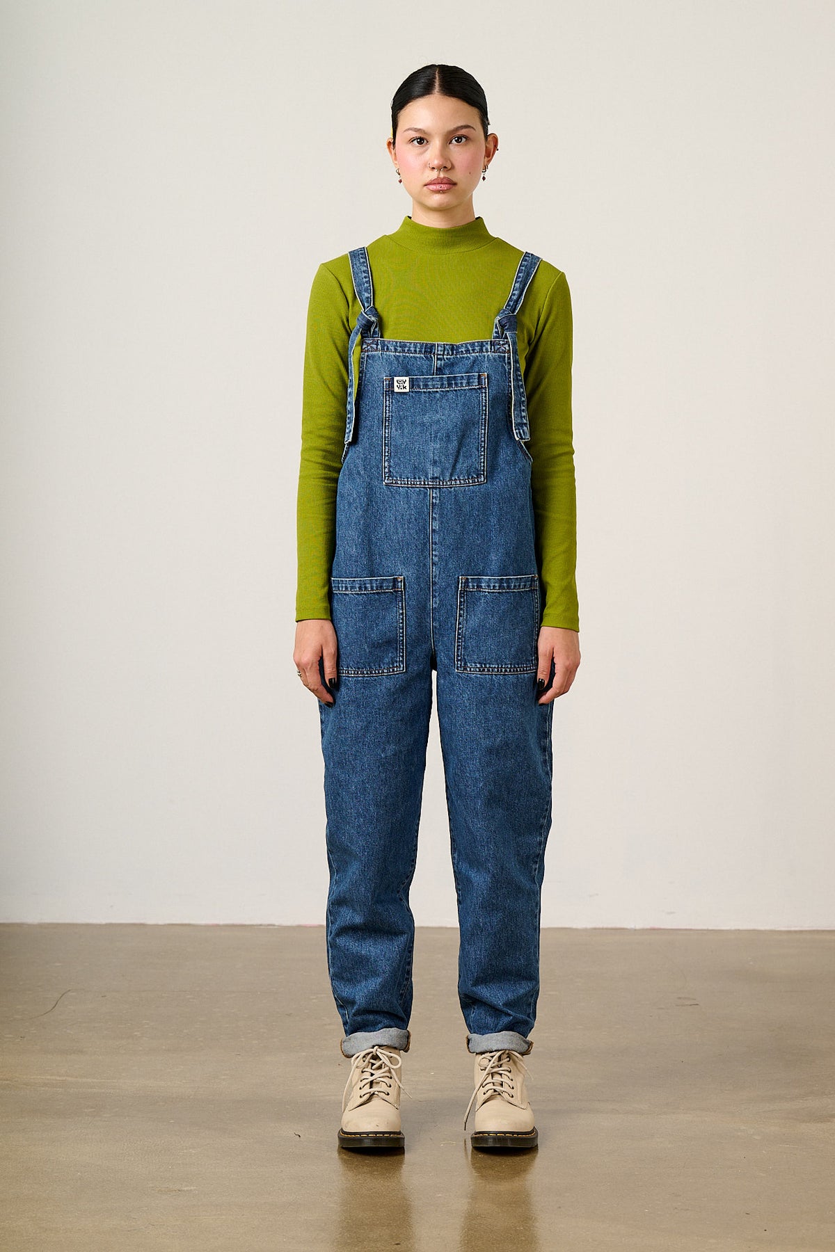 Original - Straight Leg Dungarees Organic Cotton Denim in Mid Wash Blue