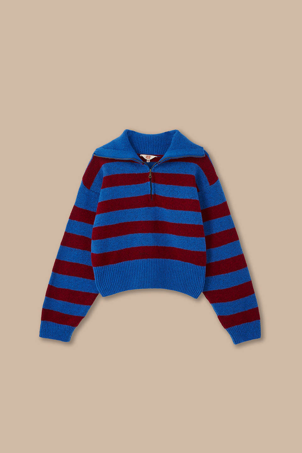 Oscar - Half Zip Jumper Recycled Polyester Knit in Burgundy & Blue Stripe