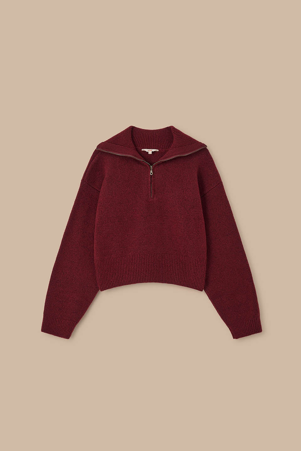 Oscar - Half Zip Jumper Recycled Polyester Knit in Pomegranate