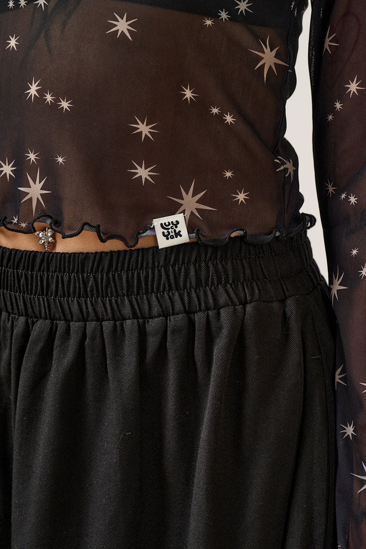 Perrie - Long Sleeve Top Recycled Polyester Mesh in Celestial Print