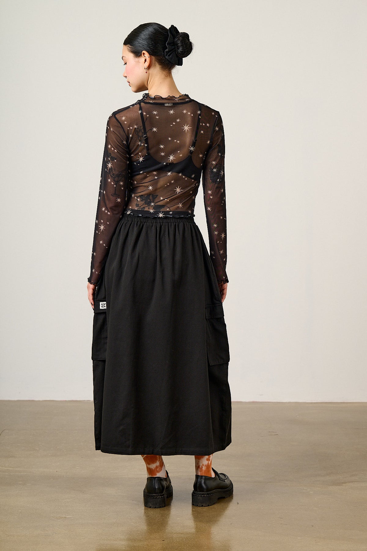 Perrie - Long Sleeve Top Recycled Polyester Mesh in Celestial Print