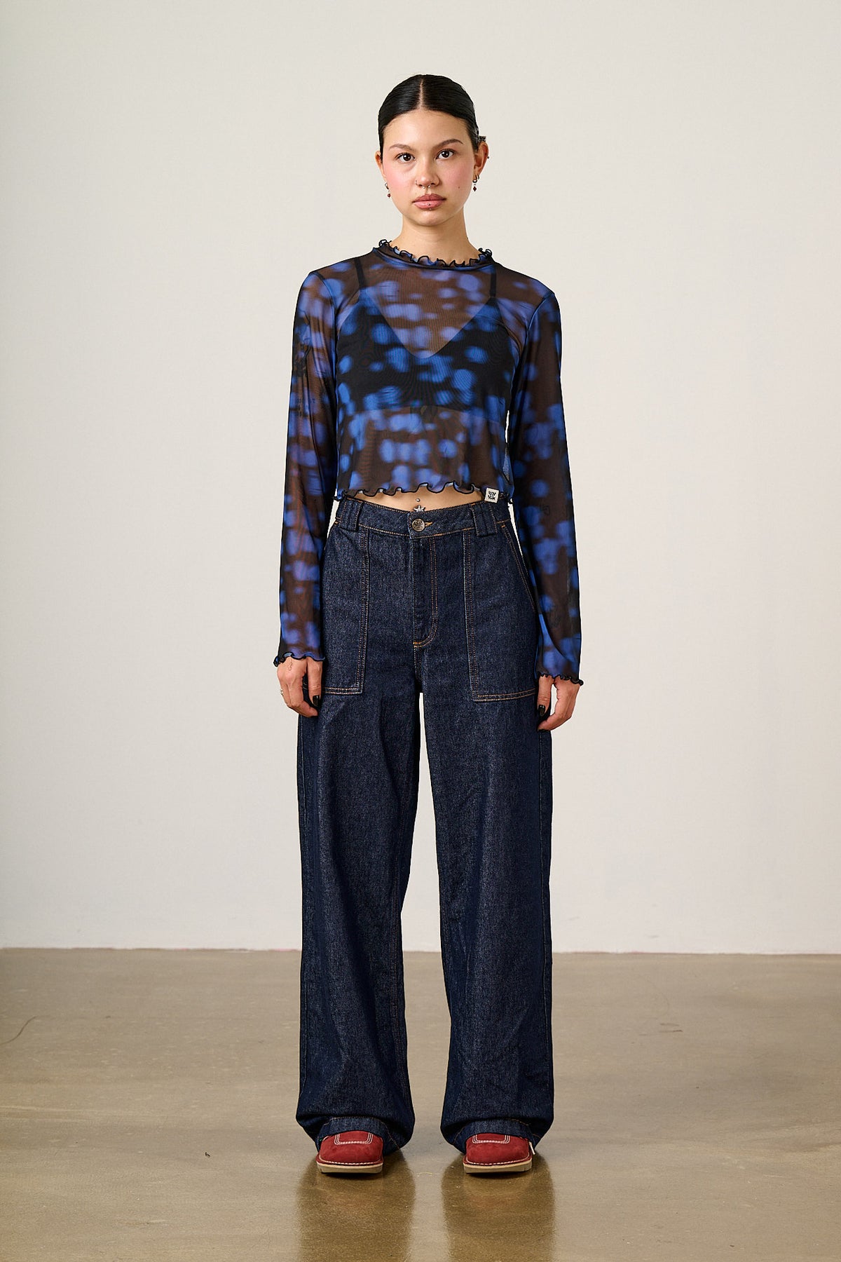 Perrie - Long Sleeve Top Recycled Polyester Mesh in Blue Digital Blur