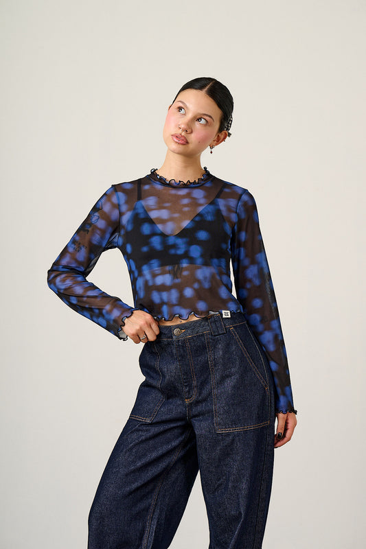 Perrie - Long Sleeve Top Recycled Polyester Mesh in Blue Digital Blur
