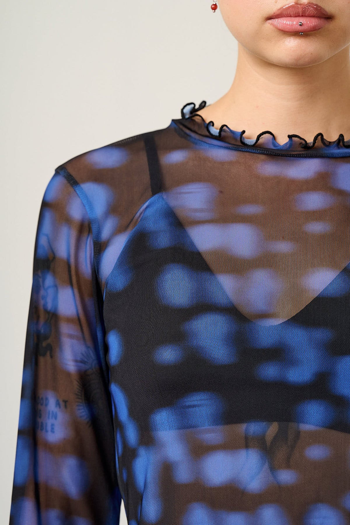 Perrie - Long Sleeve Top Recycled Polyester Mesh in Blue Digital Blur