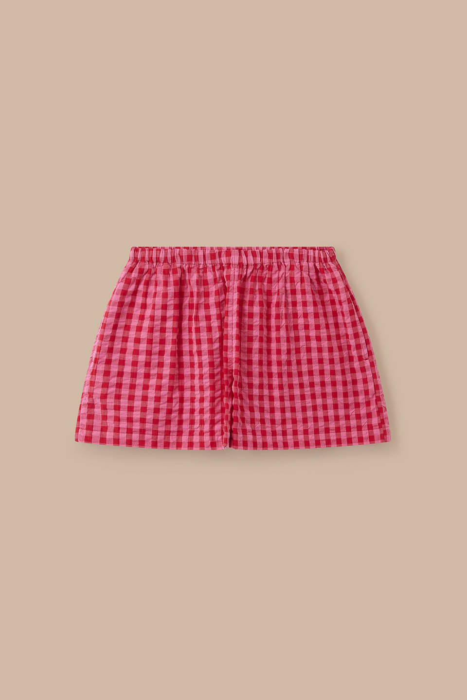 Popan - Relaxed Shorts Organic Cotton Seersucker in Pink & Red Check
