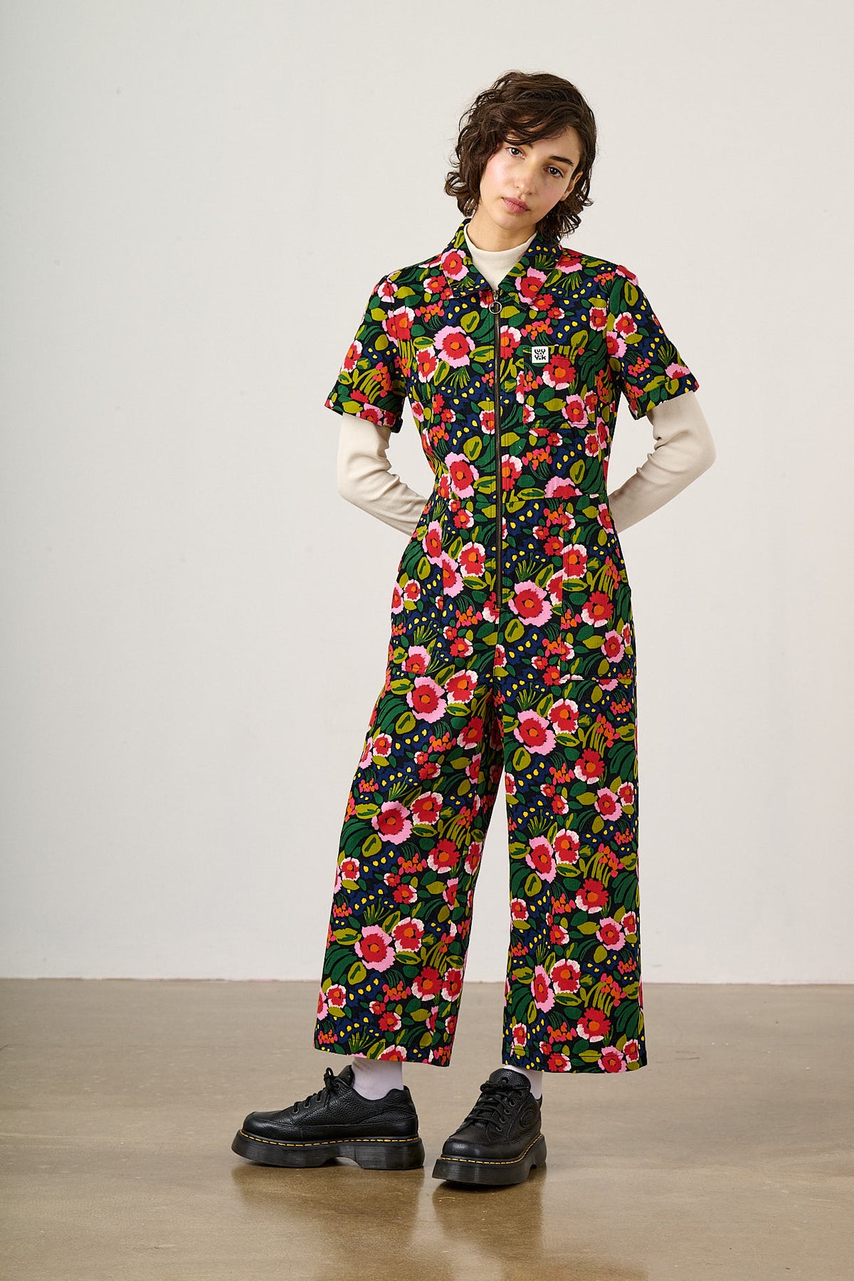 Ragan - Cropped Leg Jumpsuit Organic Cotton Twill in Black Marie Print