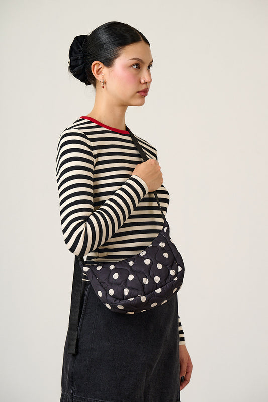 Reims - Crossbody Bag Recycled Polyester in Black and White Polka Dot