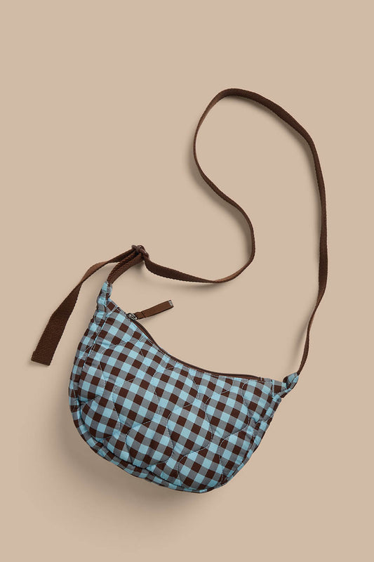 Reims - Crossbody Bag Recycled Polyester in Blue and Brown Check