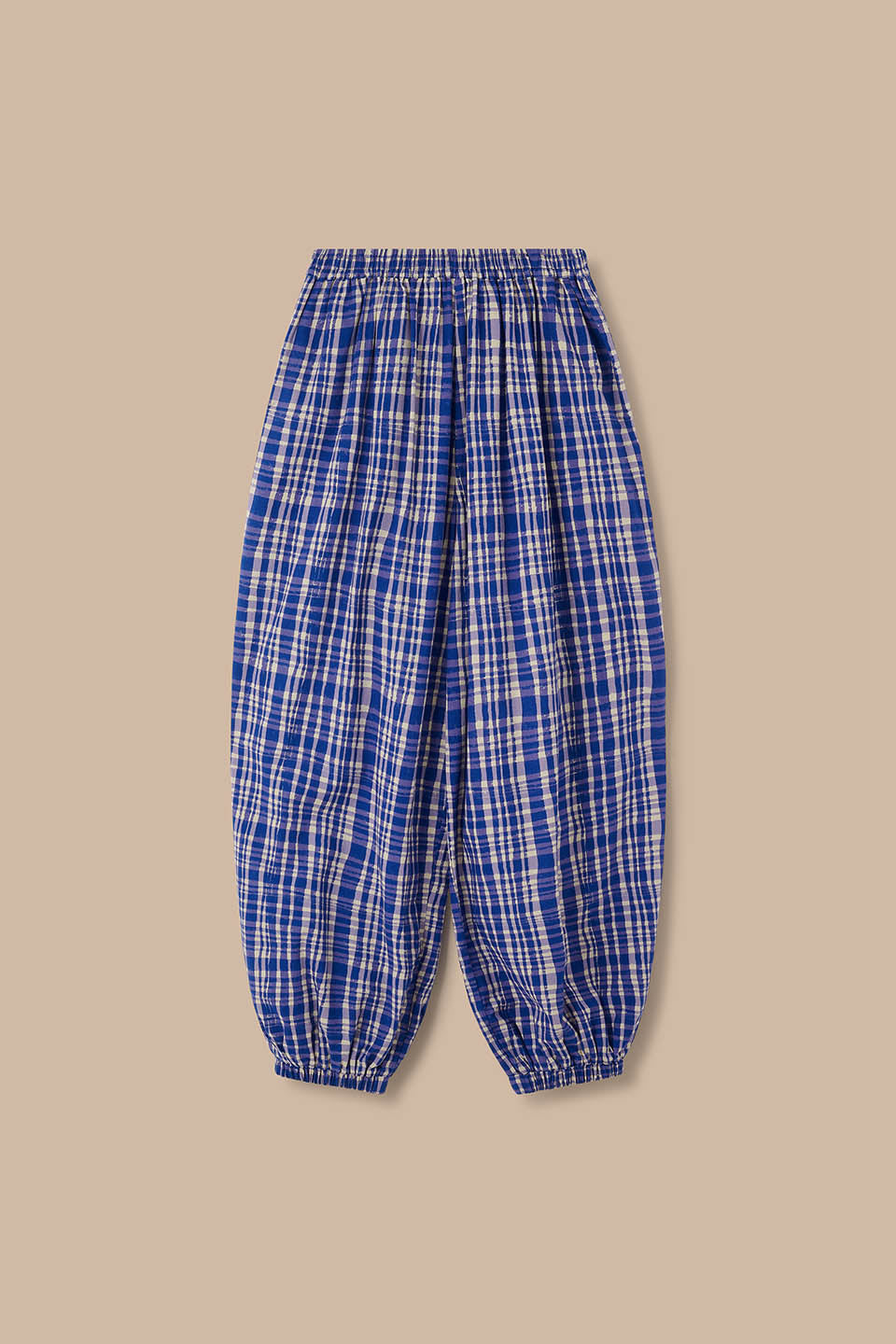 Renata - Balloon Leg Trousers Organic Cotton in Blue Crayon Print