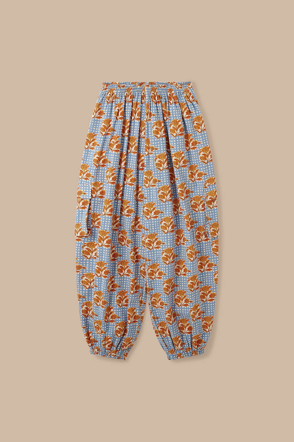 Rumi - Wide Leg Trousers Organic Cotton in Checkered Floral Blooms