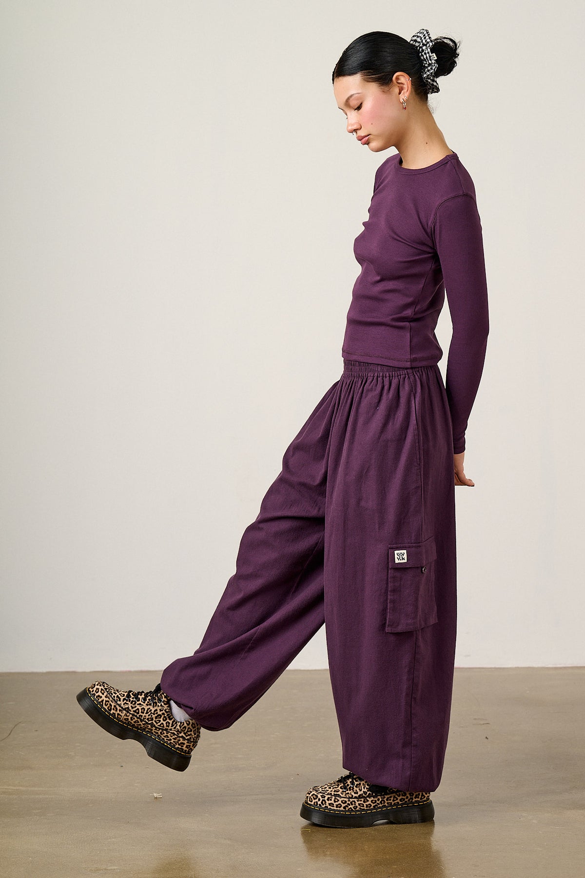 Rumi - Wide Leg Trousers Organic Brushed Cotton in Plum Perfect
