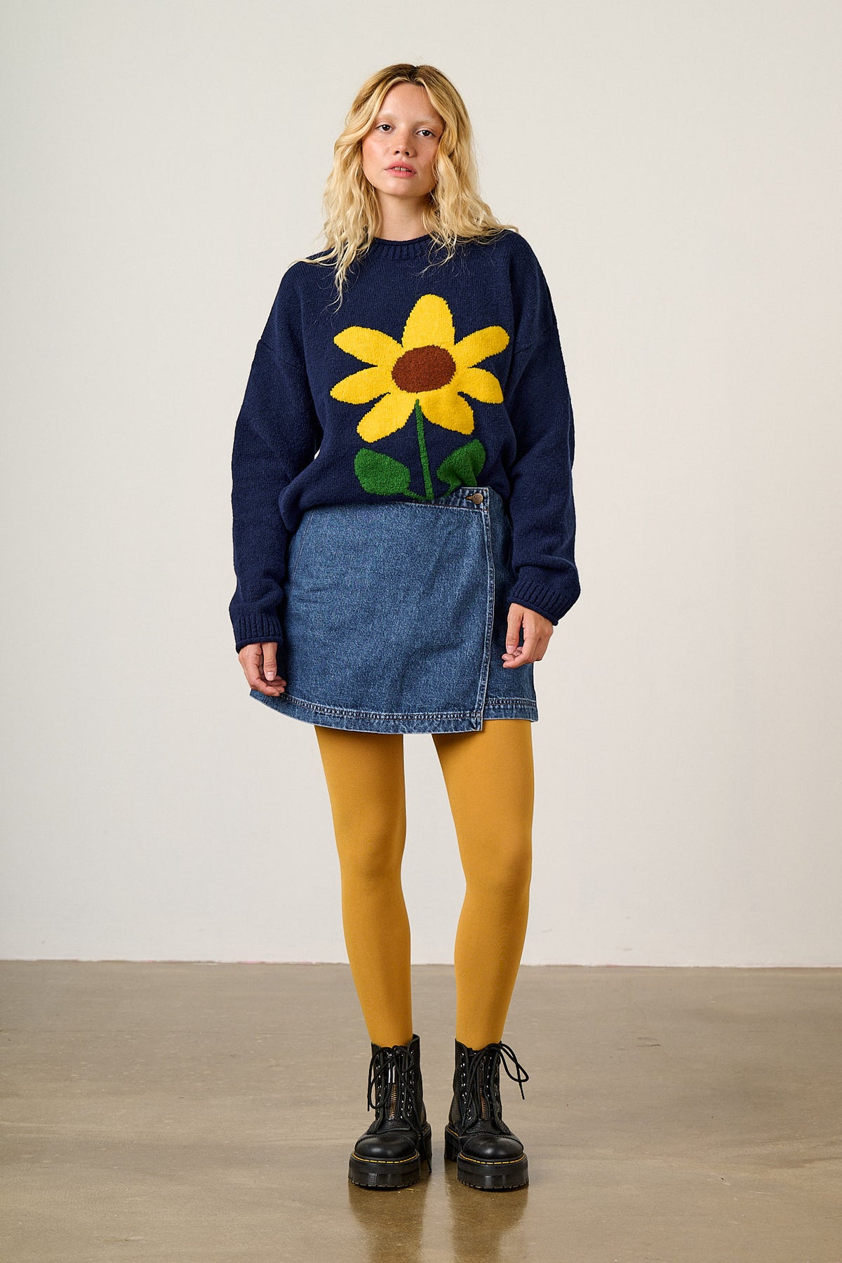 Veeda - Skort Organic Cotton Denim in Mid Wash Blue