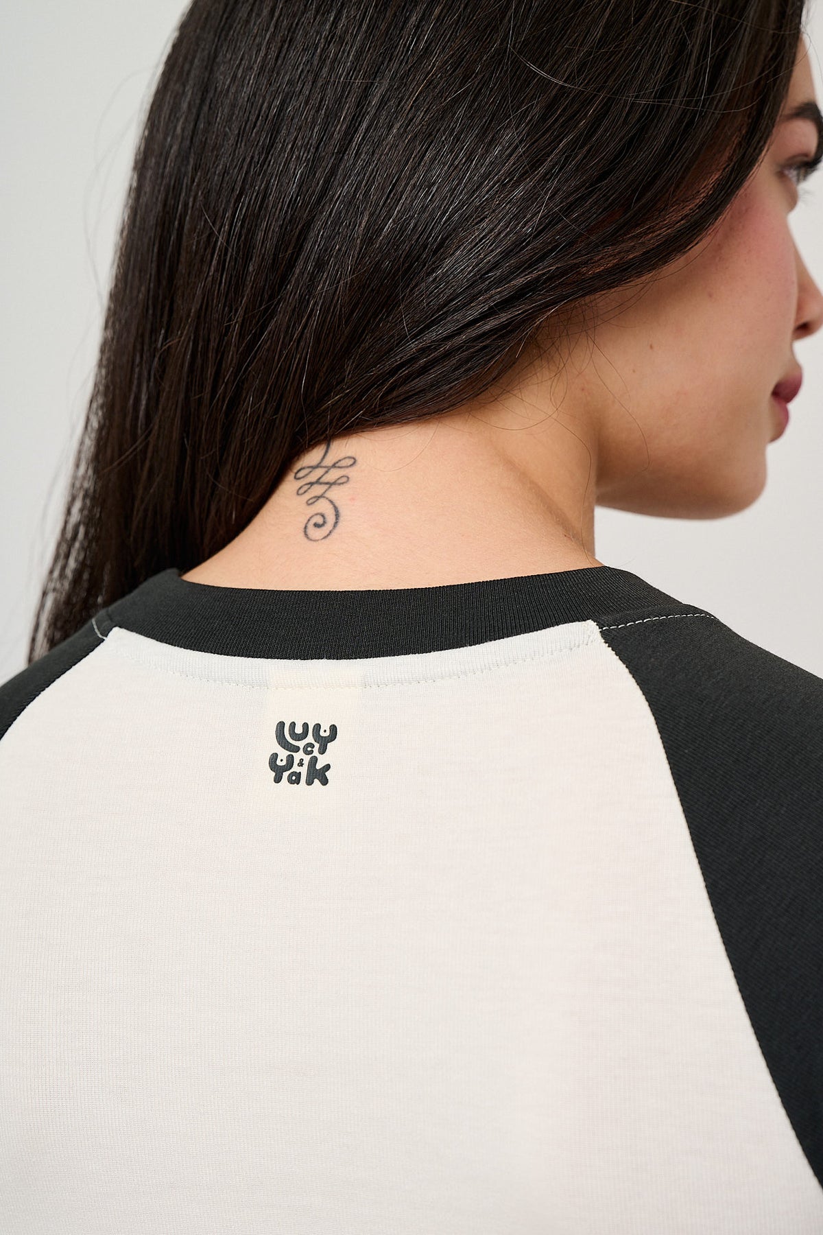 Azra - Short Sleeve Raglan Top Organic Cotton Blend in Black & Ecru