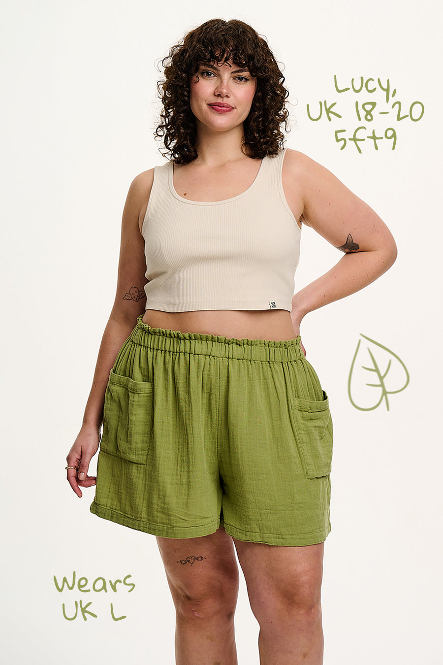 Sierra - Mid-Thigh Shorts Organic Cotton Gauze in Herb Garden Green