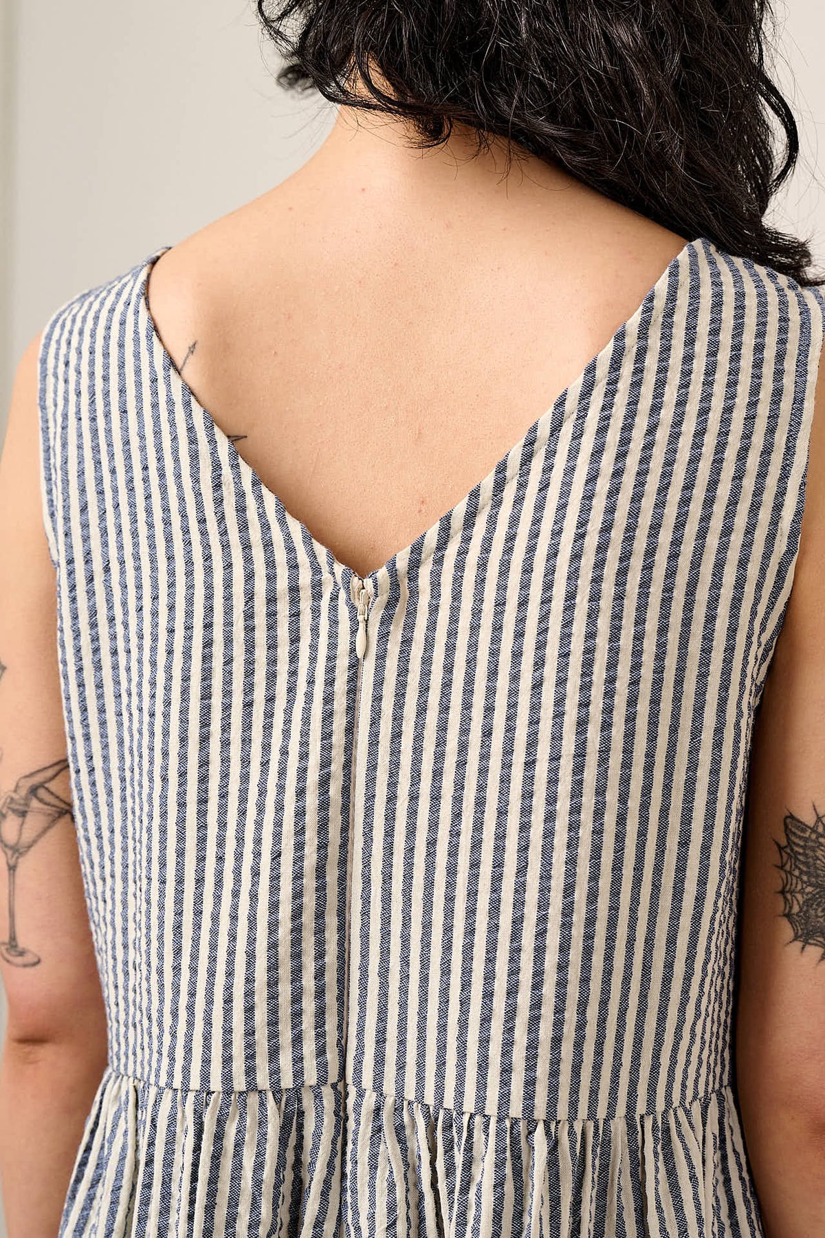 Bellamy - Wide Leg Jumpsuit Organic Cotton Seersucker in Blue & White Stripe