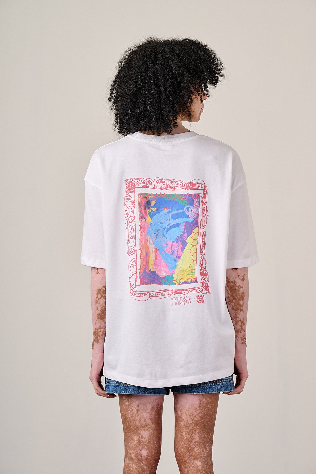 L.E Benny - Oversized Cotton T-Shirt in Arthouse & Yak: White Digital Frame