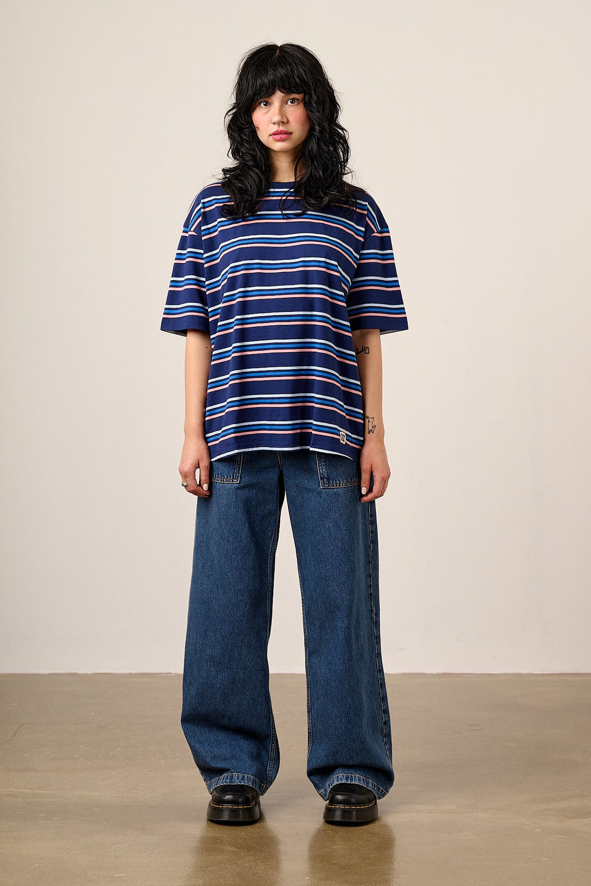 Benny - Oversized T-Shirt Organic Cotton in Blue Cosmic Folk Stripe
