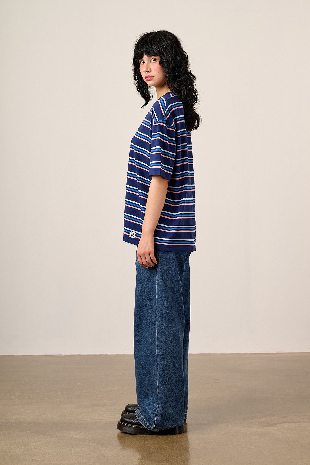 Benny - Oversized T-Shirt Organic Cotton in Blue Cosmic Folk Stripe