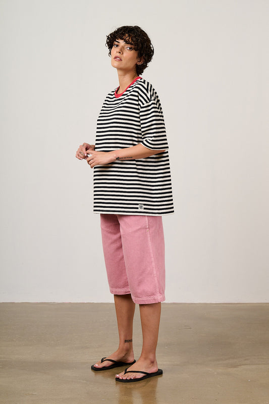 Benny - Oversized T-Shirt Organic Cotton in Black & White Stripe
