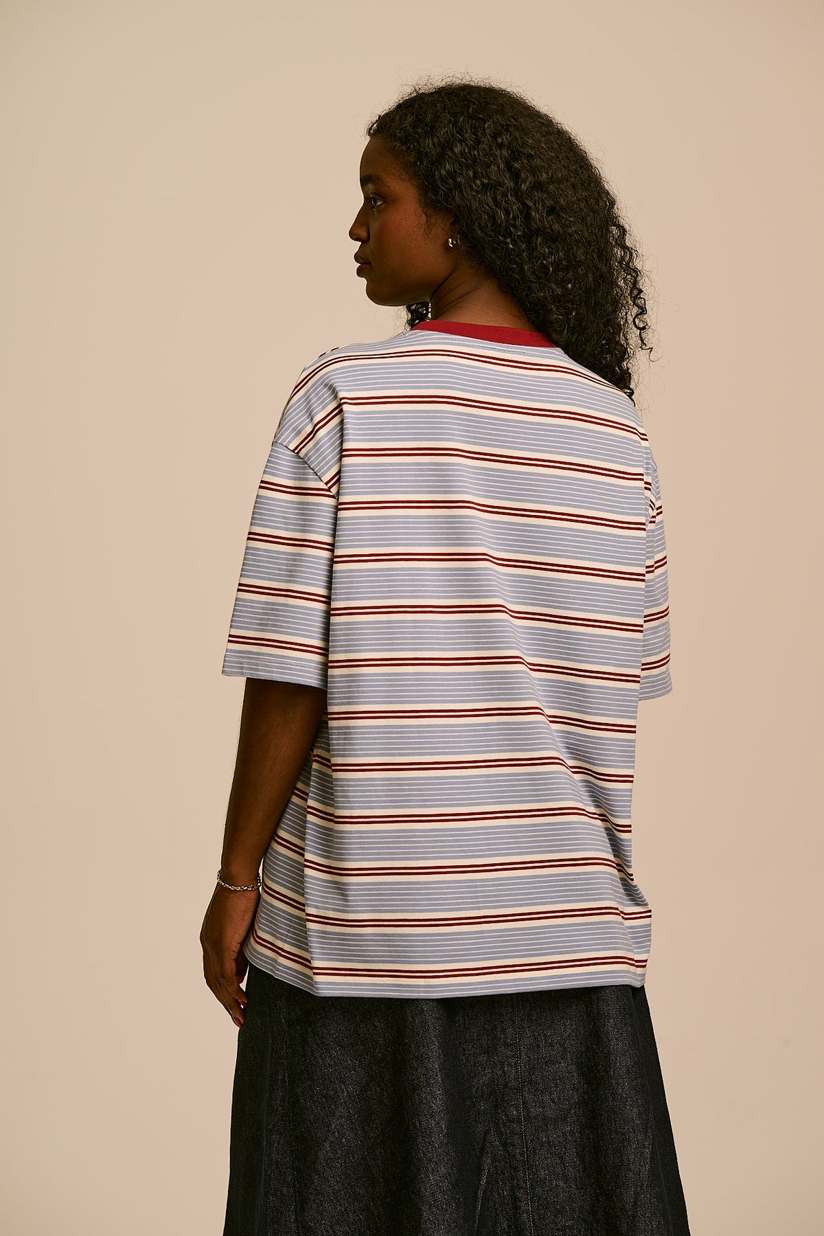 Benny - Oversized T-Shirt Organic Cotton in Blue, Maroon and Ecru Stripe