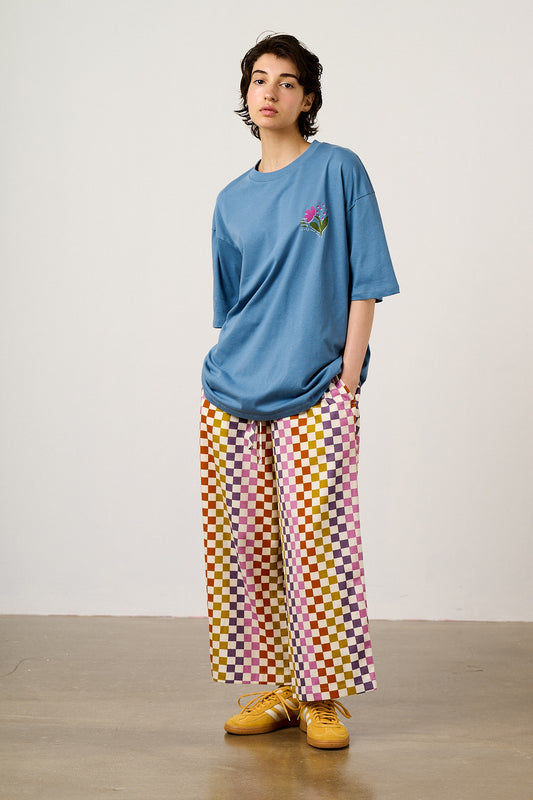 Benny - Oversized T-Shirt Organic Cotton in Blue Retro Picnic Graphic