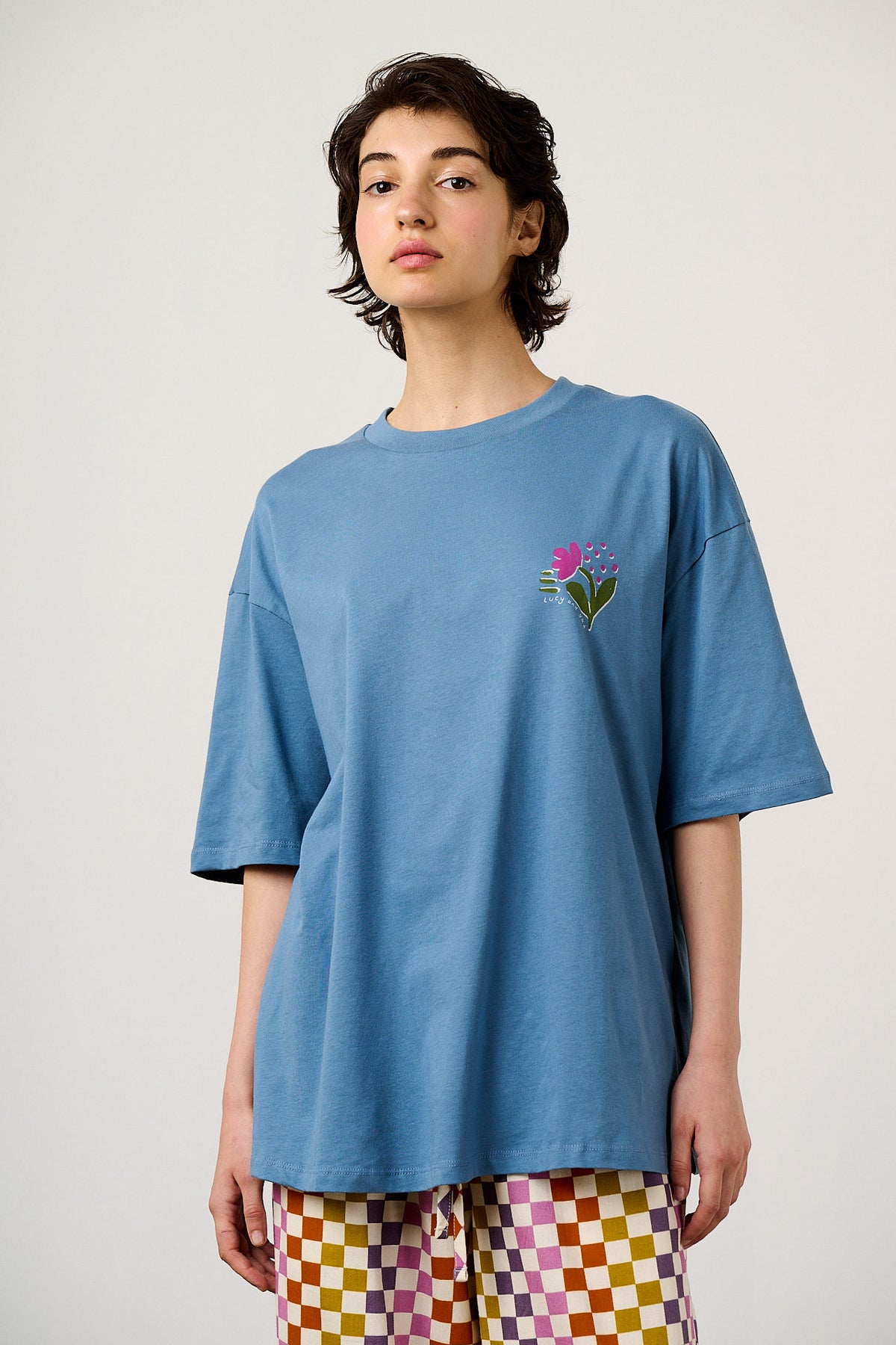 Benny - Oversized T-Shirt Organic Cotton in Blue Retro Picnic Graphic