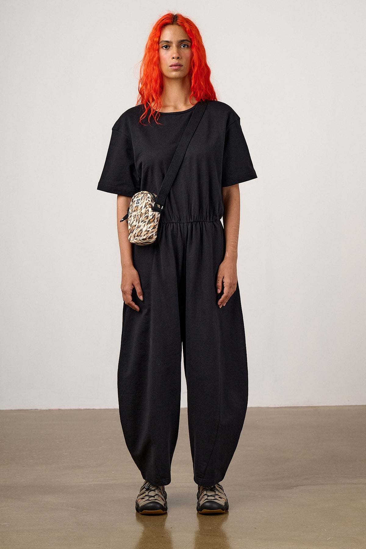 Nova - Barrel Leg Jumpsuit Organic Cotton Jersey in Black