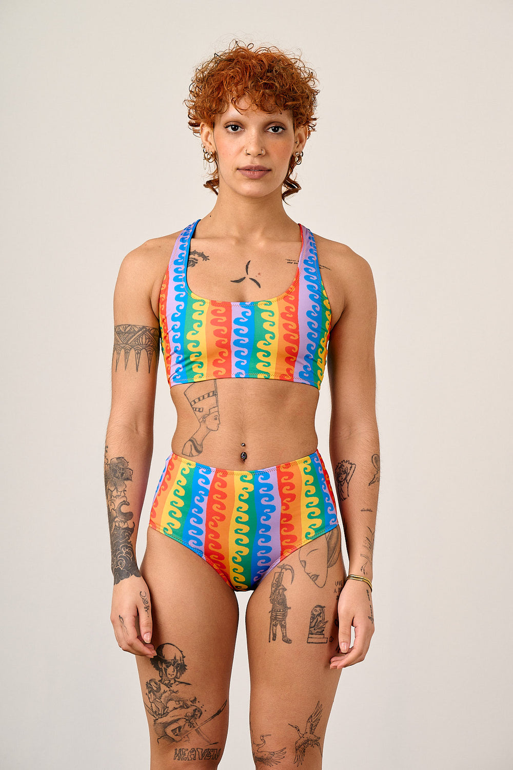 Bronte - High Rise Bikini Bottoms Recycled Polyester in Rainbow Wave