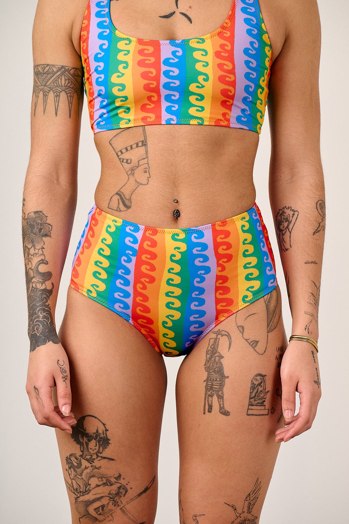 Bronte - High Rise Bikini Bottoms Recycled Polyester in Rainbow Wave