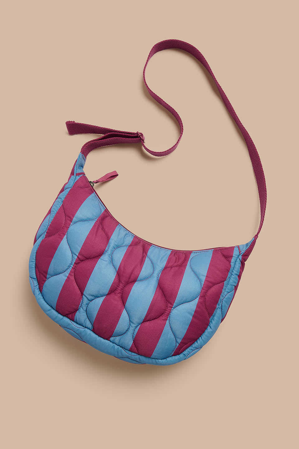 Bryony - Crossbody Bag Organic Cotton Twill in Burgundy & Blue Stripe