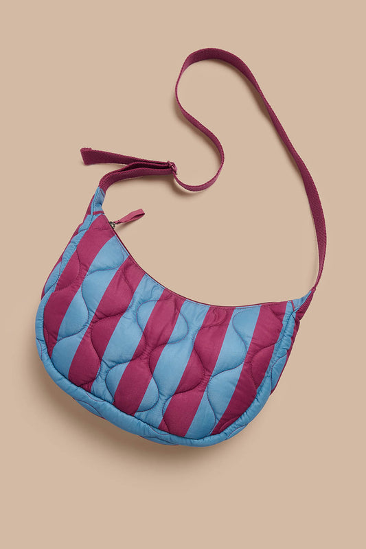 Bryony - Crossbody Bag Organic Cotton Twill in Burgundy & Blue Stripe
