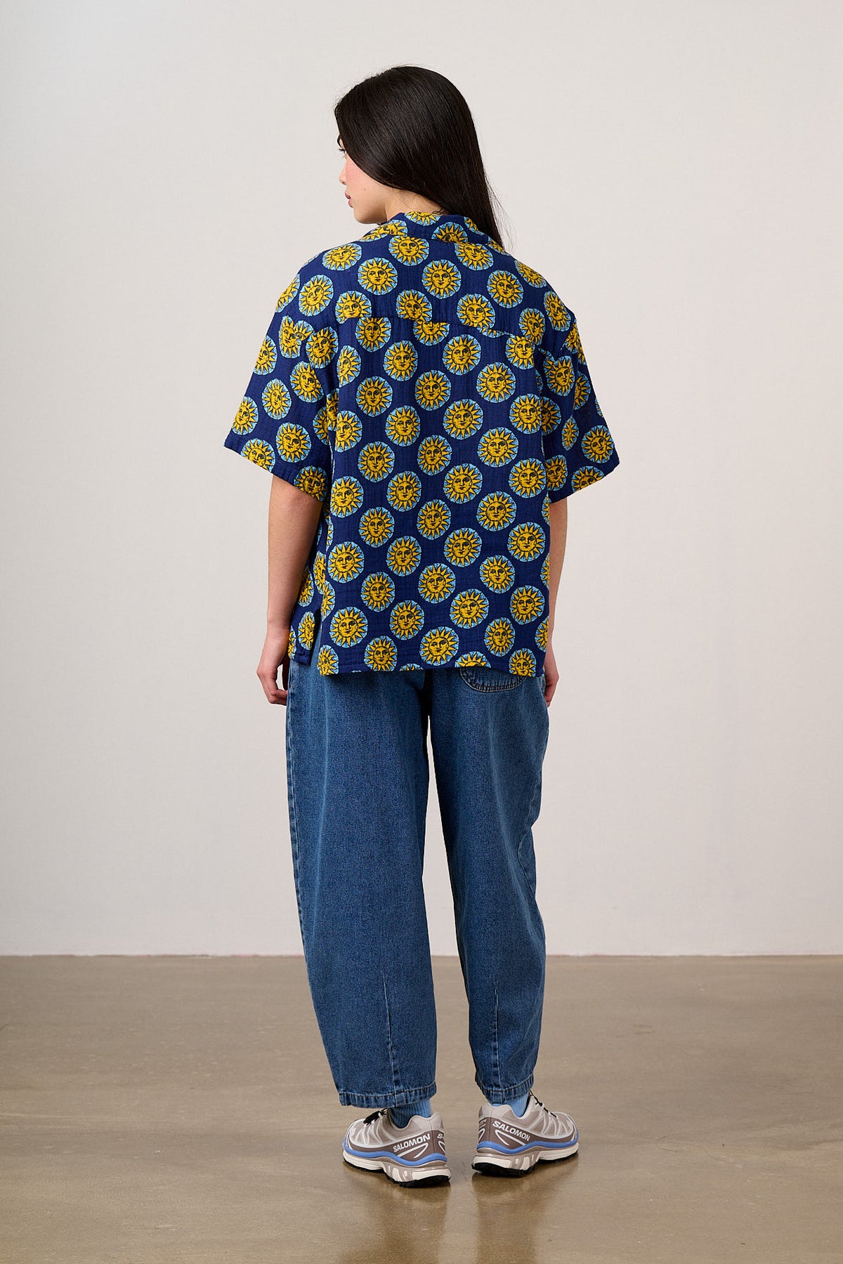 Cam - Cotton Shirt in Navy Cosmic Suns Print