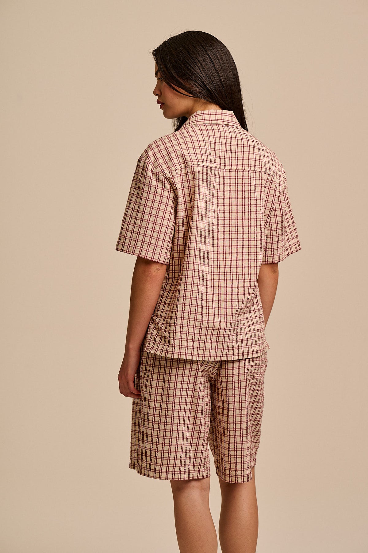 Cam - Shirt Organic Cotton Seersucker in Ecru Check